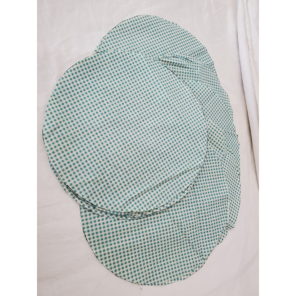 24 Pre-cut Fabric Circles 9.25 Inch Teal White Gingham Check Quilting Rounds